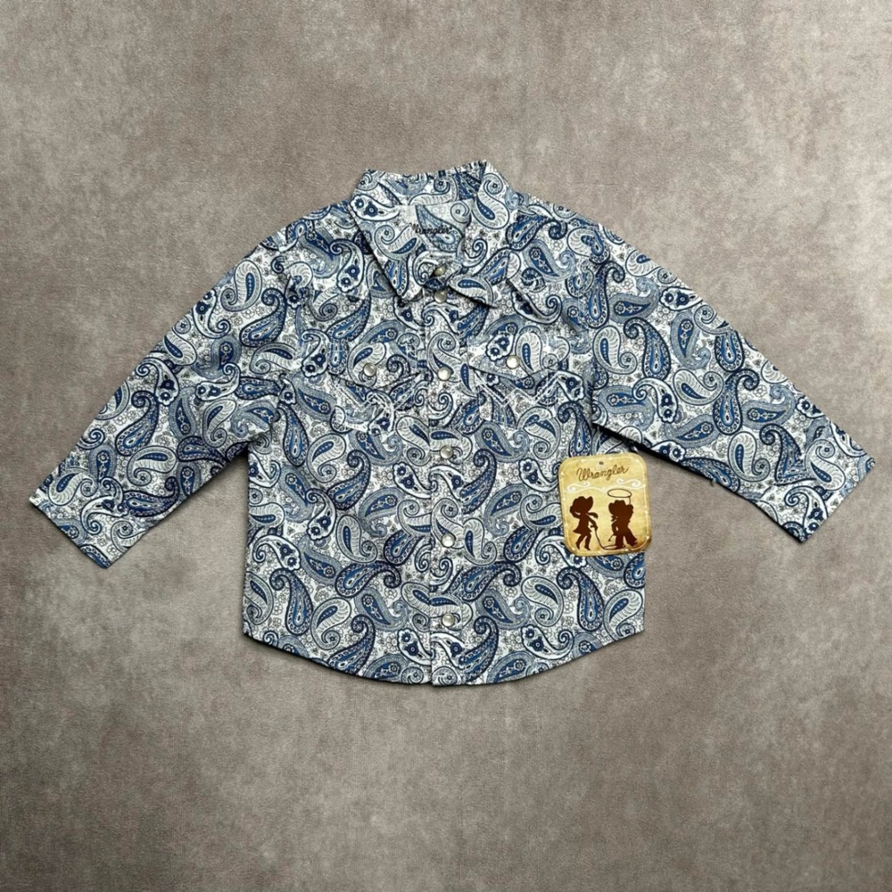 NWT Wrangler Kids Blue Paisley Western Snap Long Sleeve Shirt 12 Months